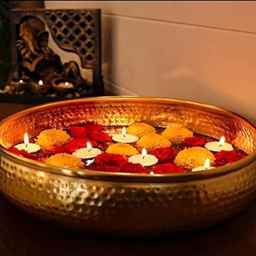 TreegoArt Runde gehämmerte traditionelle Potpourri urli Dekoschale Gold (30,5 cm). von TreegoArt