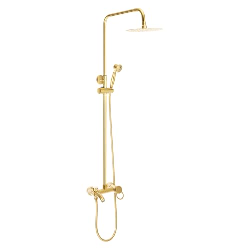 Duschsystem mit Armatur Gold, Duscharmatur Komplettset Retro Duschset mit Regendusche und Handbrause, Höhenverstellbar 80-117 cm Duschsystem mit Armatur Gold, Duscharmatur Komplettset Retro Duschset mit Regendusche und Handbrause, Höhenverstellbar 80-117 cm von Treeisland