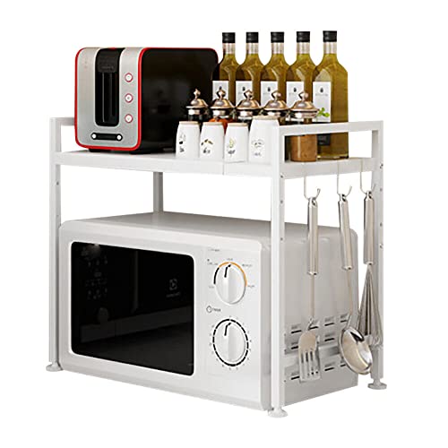 Erweiterbare Mikrowellen Regal 2-Stufiges Mikrowelle Regal Mikrowellenständer Küchenregal Stehend mit 3 Haken, Weiß Erweiterbare Mikrowellen Regal 2-Stufiges Mikrowelle Regal Mikrowellenständer Küchenregal Stehend mit 3 Haken, Weiß von Treeisland