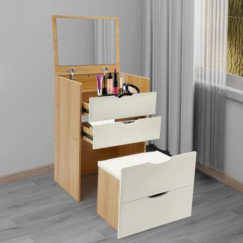 Treeisland 3 in 1 Schminktisch mit Hocker, Makeup Tisch mit Spiegel, 3 Schubladen Frisierkommode für Schlafzimmer Treeisland 3 in 1 Schminktisch mit Hocker, Makeup Tisch mit Spiegel, 3 Schubladen Frisierkommode für Schlafzimmer von Treeisland