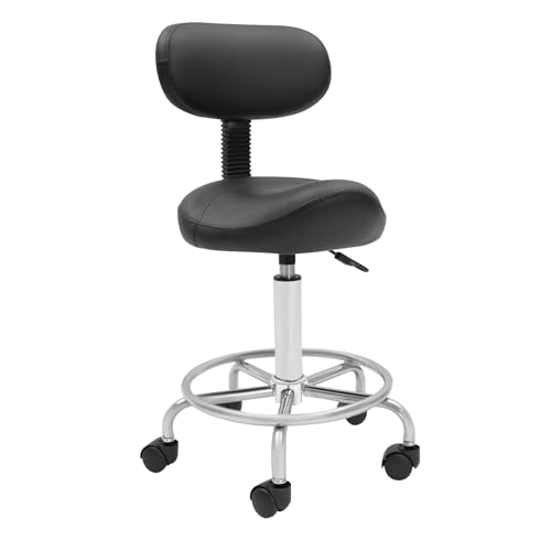 Treeisland Sattelhocker mit Rückenlehne, Rollhocker mit Lehne Höhenverstellbar Arbeitshocker Drehhocker für Büro Salon Massage Spa von Treeisland