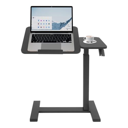 Treeisland Schreibtisch Höhenverstellbar 66-104 cm Laptoptisch mit Rollen, Mobiler Beistelltisch PC Tisch für Wohnzimmer Büro, Schwarz von Treeisland