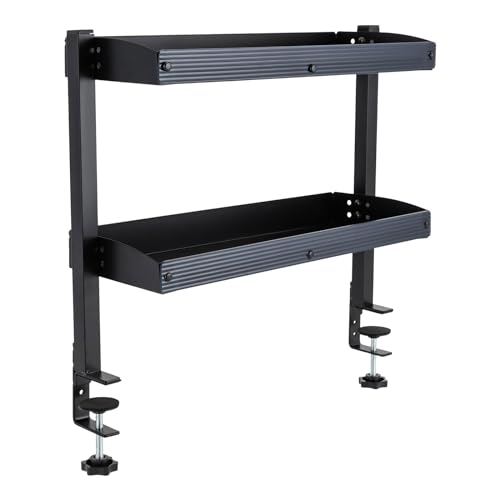 Treeisland Schreibtischregal mit Klemmvorrichtung, 2-stufiges Schreibtischregal mit Klemmen, Schreibtisch Aufsatzregal für Büro, Zuhause, Schwarz von Treeisland