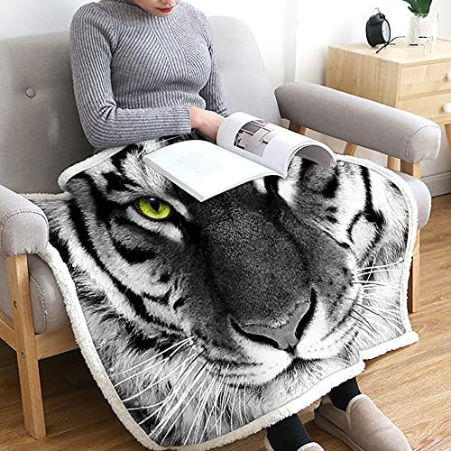 Kuscheldecke Flauschig Flanell Decke, Treer 3D Drucken Weich Warm Flanell Umhänge Multifunktionsdecke mit Knopffixierter, Fleecedecke Sofadecke Couchdecke TV-Decke (Tiger 1,130x90cm) von Treer-shop