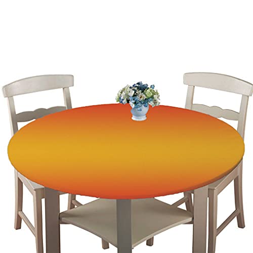 Tischdecke Runde mit Elastisch Kante, Treer Wasserdicht Antifouling Polyester Abwaschbar Tischtuch 3D Einfarbig Drucken Rund Tischdecken für Küche Esszimmer Garten (Orange,Durchmesser 100cm) von Treer-shop