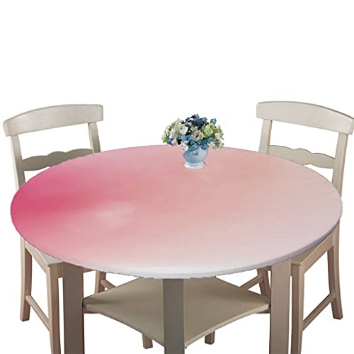 Tischdecke Runde mit Elastisch Kante, Treer Wasserdicht Antifouling Polyester Abwaschbar Tischtuch 3D Einfarbig Drucken Rund Tischdecken für Küche Esszimmer Garten (Rosa,Durchmesser 120cm) von Treer-shop