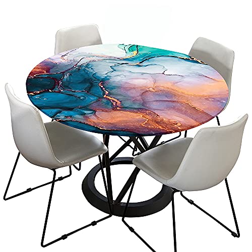 Tischdecke Runde mit Elastisch Kante, Treer Wasserdicht Antifouling Polyester Abwaschbar Tischtuch 3D Marmor Drucken Rund Tischdecken für Küche Esszimmer Party Garten (Bunt,90cm) von Treer-shop