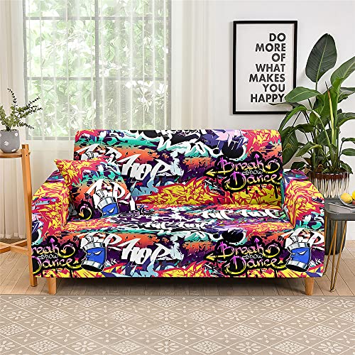 Treer 3D Sofabezug Elastischer Antirutsch Stretch Couchbezug 1/2/3/4 Sitze Stretch Sofabezüge Sofa Überwürfe Schonbezug Couch Antirutsch Hussen Möbelschutz (Farbgraffiti 11,2 Sitze: 145-185cm) von Treer-shop