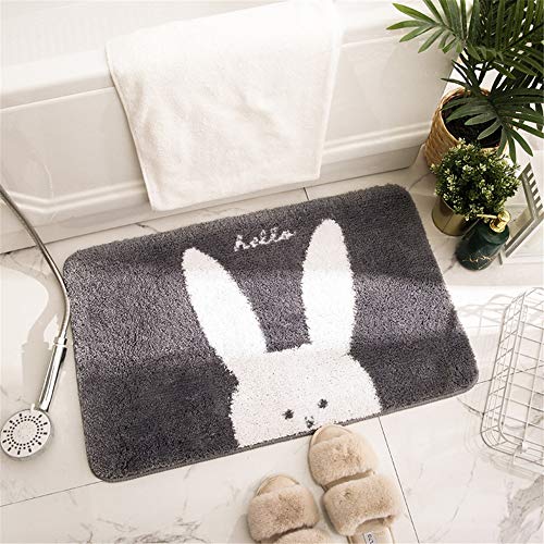 Treer Badezimmerteppich rutschfest Wasseraufnahme Badematte Badteppiche, Nettes Tiermuster Weicher Mikrofaser Flauschige Bequeme Badvorleger Fußmatte (Hallo Grau,50x80cm) von Treer-shop
