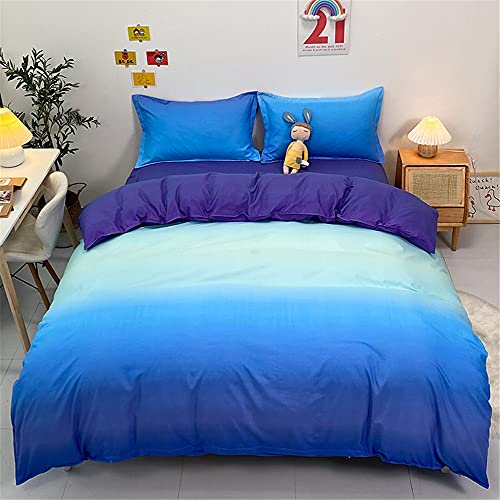 Treer Bettwäsche Bettbezug Set Mikrofaser 3 teilig, Weiche Flauschige Bettbezüge Wende Bettwäsche Set mit Reißverschluss und 2 Kissenbezügen (Farbverlauf blau,135x200cm) von Treer-shop