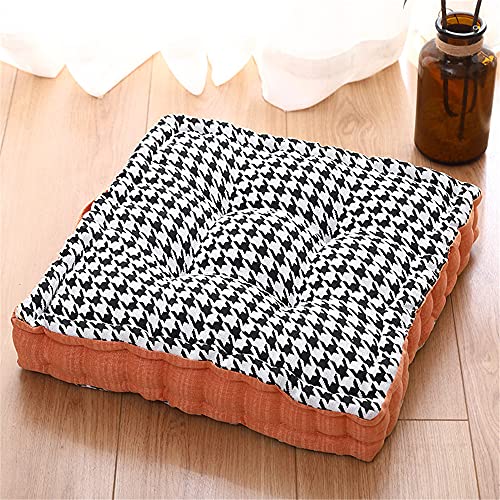 Treer Dicke Quadratische Sitzkissen Tatami Houndstooth Boden-Kissen Baumwolle Füllung Pad Sofa Stuhlkissen Für Büro Home Esszimmer Wohnzimmer Außenbereich (Orange,45x45x12cm) von Treer-shop