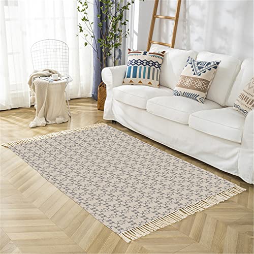 Treer Flachgewebeteppich mit Quasten Rechteckig Retro Böhmen Baumwolle Gewebte Teppiche Waschbar für Wohnzimmer, Schlafzimmer, Küche, Kinderzimmer, Badezimmer (Barock-,50 * 80cm) von Treer-shop