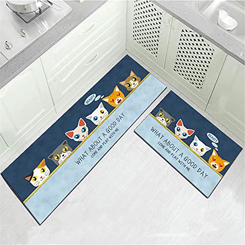Treer Küche Teppich Läufer, Küchenteppich rutschfest Waschbarer Modernes Design, Rechteckig Fußabtreter Flur/Wohnzimmer/Schlafzimmer/Badezimmer (Süße Kätzchen,40x60cm) von Treer-shop