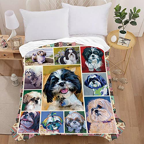 Treer Kuscheldecke Flanell Decke Überwurf - 3D Hund Druck Wohndecke Weiche Mikrofaser Fleecedecke als Sofadecke, Couchdecke, Sofaüberwurf, Bettüberwurf, Tagesdecke (150X200cm,Shih Tzu) von Treer-shop