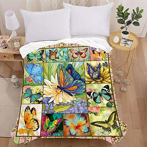Treer Kuscheldecke Flanell Decke Überwurf - 3D Schmetterling Druck Wohndecke Weiche Mikrofaser Fleecedecke als Sofadecke, Couchdecke, Sofaüberwurf, Bettüberwurf, Tagesdecke (Gras,150X130cm) von Treer-shop
