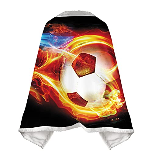 Treer Kuscheldecke Flauschig Flanell Decke, 3D Flamme Ball Drucken Weich Warm Flanell Umhänge Decke mit Knopffixierter, Fleecedecke Sofadecke Couchdecke TV-Decke (Fußball,150x120cm) von Treer-shop