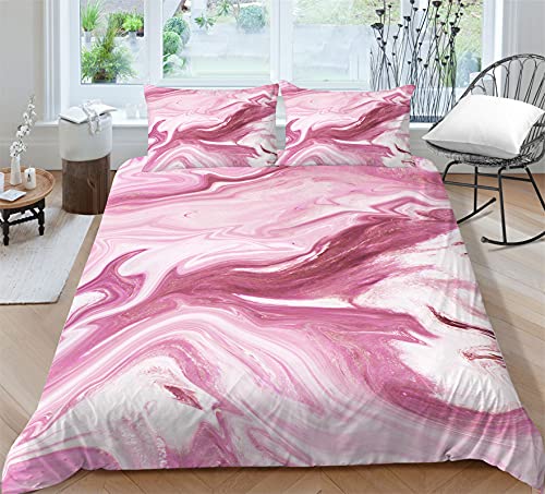 Treer Marmor Bettwäsche-Set 3tlg, 3D Drucken Bettwäsche Set Bettbezug Set Weiche Mikrofaser mit Kopfkissenbezug und Reißverschluss Schließung Bettbezug (Rosa,155x200cm) von Treer-shop