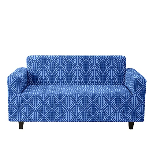 Treer Sofabezug Elastischer Antirutsch Stretch Couchbezug 1/2/3/4 Sitze Stretch Sofabezüge Sofa Überwürfe Schonbezug Couch Antirutsch Hussen Möbelschutz (Blaues Muster,3 Sitze: 190-230cm) von Treer-shop