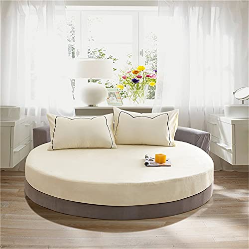 Treer Spannbetttuch Baumwolle Runde Spannbettlaken, Weiche Atmungsaktivem Einfarbige Bedding Hotel Spannbetttuch für Rundbett, Elastische Tiefe Tasche, Große Größen (Beige,180x180+25cm) von Treer-shop