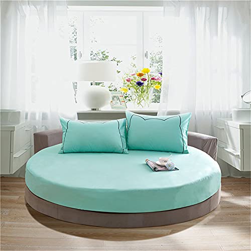 Treer Spannbetttuch Baumwolle Runde Spannbettlaken, Weiche Atmungsaktivem Einfarbige Bedding Hotel Spannbetttuch für Rundbett, Elastische Tiefe Tasche, Große Größen (Hellgrün,220x220+25cm) von Treer-shop