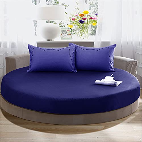 Treer Spannbetttuch Baumwolle Runde Spannbettlaken, Weiche Atmungsaktivem Einfarbige Bedding Hotel Spannbetttuch für Rundbett, Elastische Tiefe Tasche, Große Größen (Königsblau,200x200+25cm) von Treer-shop
