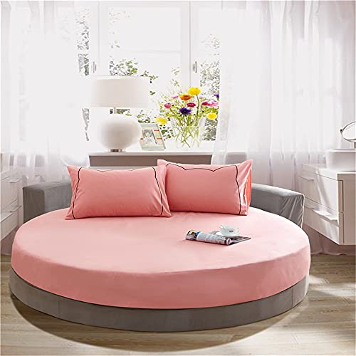 Treer Spannbetttuch Baumwolle Runde Spannbettlaken, Weiche Atmungsaktivem Einfarbige Bedding Hotel Spannbetttuch für Rundbett, Elastische Tiefe Tasche, Große Größen (Rosa,220x220+25cm) von Treer-shop