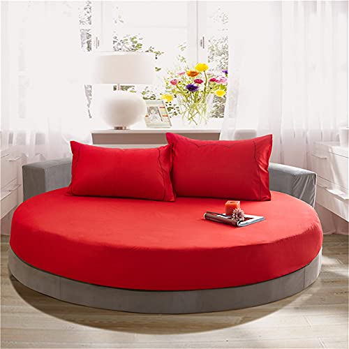 Treer Spannbetttuch Baumwolle Runde Spannbettlaken, Weiche Atmungsaktivem Einfarbige Bedding Hotel Spannbetttuch für Rundbett, Elastische Tiefe Tasche, Große Größen (Rot,220x220+25cm) von Treer-shop