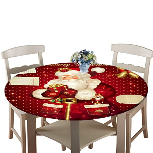 Treer Weihnachtstischdecke Runde Tischdecke Abwaschbar, 100% Polyester Outdoor Tischdecken Antifouling Wasserdicht Lotuseffekt Tischdecke Weihnachten Home Küche Party (Weihnachtsmann,130cm) von Treer-shop