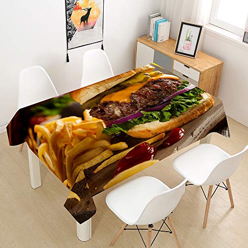 Wasserdicht Antifouling Tischdecke Rechteckig, Treer Abwaschbar Pflegeleicht Tischtuch 3D Essen Drucken Polyester Tischdecken für Dekoration Küche Esszimmer Garten (Fast Food,100x140cm) von Treer-shop