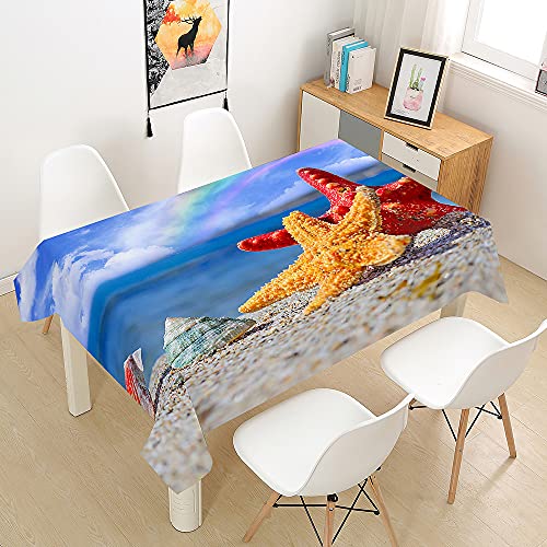 Wasserdicht Antifouling Tischdecke Rechteckig, Treer Abwaschbar Pflegeleicht Tischtuch 3D Seestern Bedruckte Polyester Tischdecken für Küche Esszimmer Party Garten (Regenbogen,140x220cm) von Treer-shop