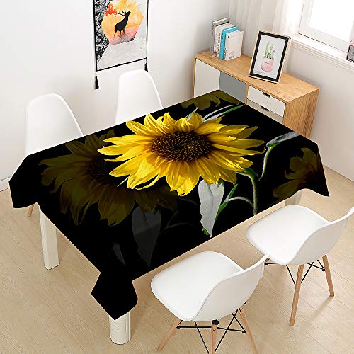 Wasserdicht Antifouling Tischdecke Rechteckig, Treer Abwaschbar Pflegeleicht Tischtuch 3D Sonnenblume Drucken Polyester Tischdecken für Küche Esszimmer Party Garten (Angenehm,100x140cm) von Treer-shop