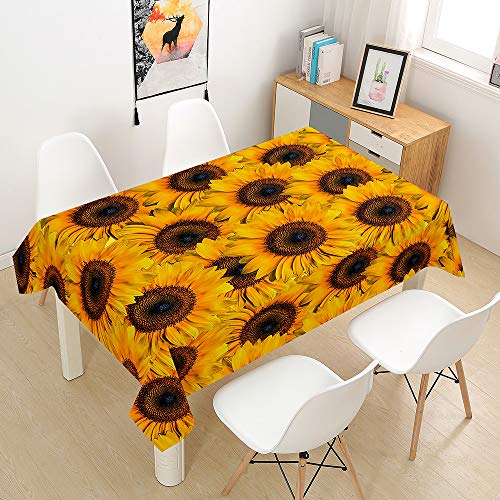 Wasserdicht Antifouling Tischdecke Rechteckig, Treer Abwaschbar Pflegeleicht Tischtuch 3D Sonnenblume Drucken Polyester Tischdecken für Küche Esszimmer Party Garten (Blühen,100x140cm) von Treer-shop