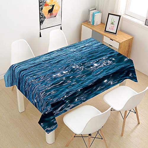 Wasserdicht Antifouling Tischdecke Rechteckig,Treer Abwaschbar Pflegeleicht Tischtuch 3D Meer Oberfläche Drucken Polyester Tischdecken für Dekoration Küche Esszimmer Garten (Blauer Ozean F,140x160cm) von Treer-shop