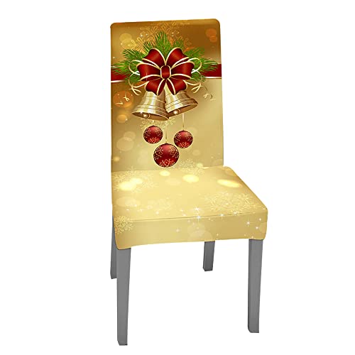 Weihnachten Universal Stuhlhussen Set Stuhlbezug Sitz Stretch Beschützer, Treer Abnehmbare Stretch Stuhlhussen Für Stuhl Esszimmer Party Bankett Stuhldekoration (Goldene Glocke,4 er Set) von Treer-shop