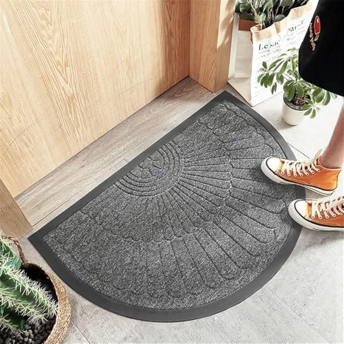 rutschfeste Halbrunder Fußabtreter, Treer Waschbar Schmutzfangmatte Türmatte Outdoor Wetterfest Fußmatten Halbrund Sauberlaufmatte für Eingangsbereich, innen und außen (50 * 80CM,hellgrau) von Treer-shop