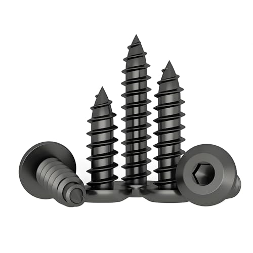 Treer 100-Stück Blechschrauben mit Innensechskant Φ4 mm aus Edelstahl A2 Schwarz, Selbstschneidende Schrauben M4 Holzschrauben (Flachkopf,M4 x 50) von Treer