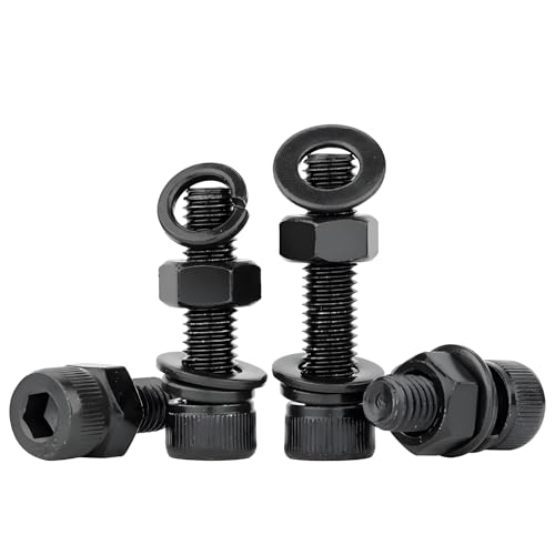 Treer 2-Set M16 Hex Socket Head Cap Screws with Nuts and Washers, Black Metric Machine Screws,Grade 12.9 made of Alloy steel (M16 x 70 mm) von Treer