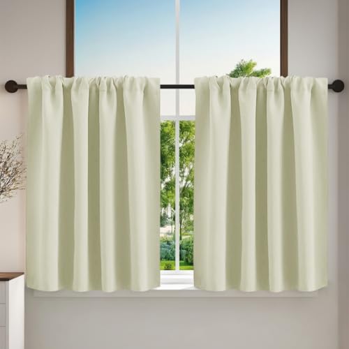 Treer 2 Stück Einfarbig Scheibengardine Gardinen Kurz Vorhänge Modern Verdunklungsvorhänge, Vorhang Blickdicht Waschbar Curtains für Küchen & Schlafzimmer (Beige,106x91cm) von Treer