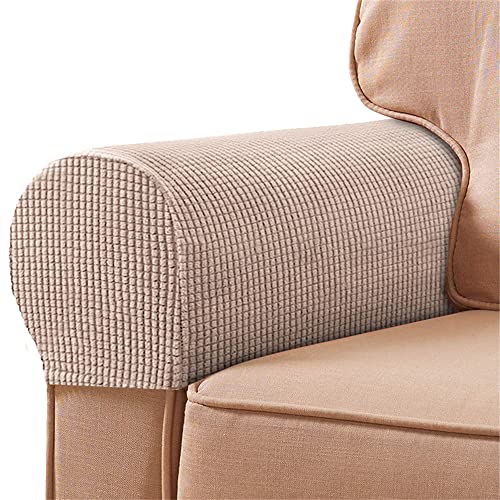 Treer 2 Stück Elastische Armlehnenbezüge Couch Armlehnenschoner, Stretch Abnehmbar Sesselbezug Sesselschoner Armkappen für Stühle Sofas Sessel Möbelschutz (Creme) von Treer