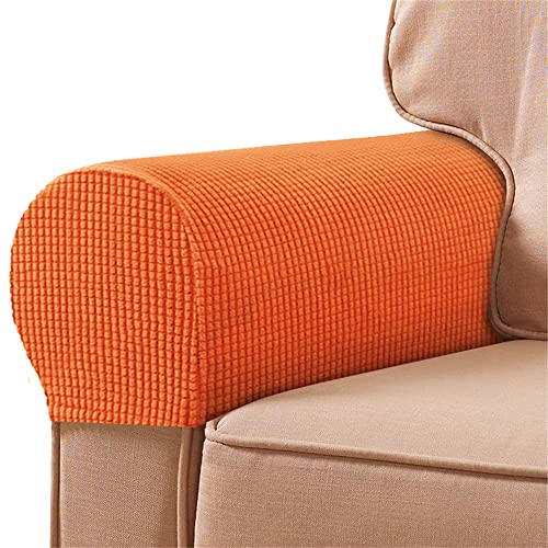 Treer 2 Stück Elastische Armlehnenbezüge Couch Armlehnenschoner, Stretch Abnehmbar Sesselbezug Sesselschoner Armkappen für Stühle Sofas Sessel Möbelschutz (Orange) von Treer