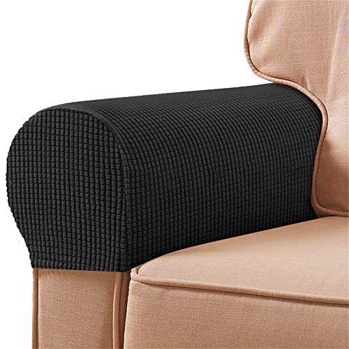 Treer 2 Stück Elastische Armlehnenbezüge Couch Armlehnenschoner, Stretch Abnehmbar Sesselbezug Sesselschoner Armkappen für Stühle Sofas Sessel Möbelschutz (Schwarz) von Treer