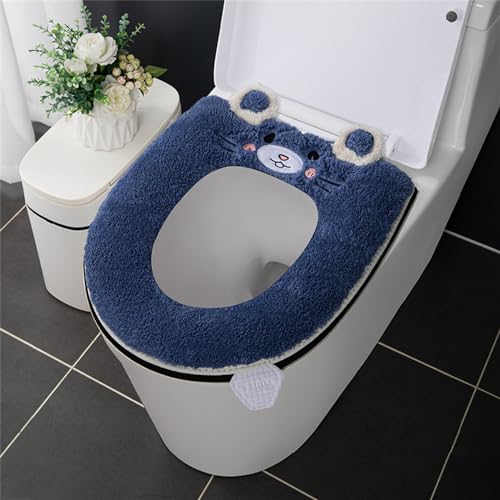 Treer 2 Stück Toilettensitzbezug mit Reißverschluss Warm Waschbar WC Sitzwärmer Wärmer WC-Sitz Cover Dicker für Die Meisten O-U-Toiletten der Familie Geeignet Sind (Blau) von Treer