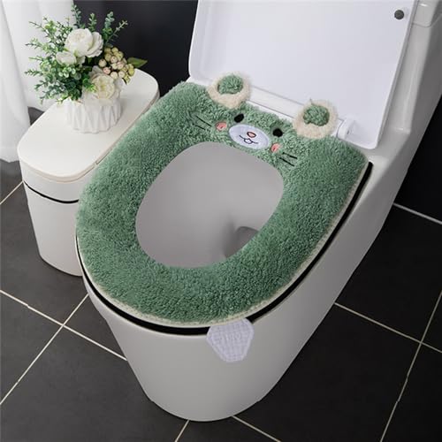 Treer 2 Stück Toilettensitzbezug mit Reißverschluss Warm Waschbar WC Sitzwärmer Wärmer WC-Sitz Cover Dicker für Die Meisten O-U-Toiletten der Familie Geeignet Sind (Grün) von Treer
