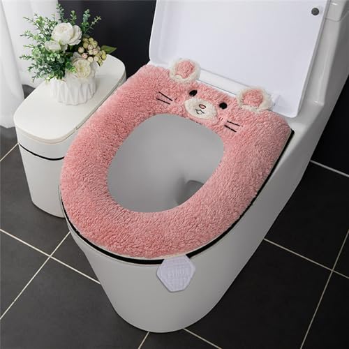 Treer 2 Stück Toilettensitzbezug mit Reißverschluss Warm Waschbar WC Sitzwärmer Wärmer WC-Sitz Cover Dicker für Die Meisten O-U-Toiletten der Familie Geeignet Sind (Rosa) von Treer