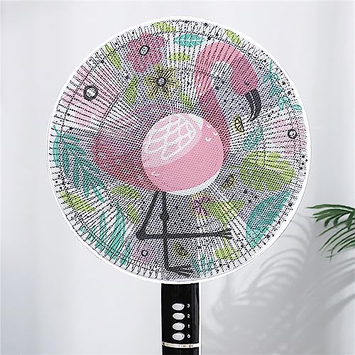 Treer 2 Stück Ventilator-Sicherheitsabdeckung, Runde Standventilator Staubschutz, Anti-Pinch Hand Kordelzug Elektrische Lüfterabdeckung Lüfterschutz Netz Mesh für Kinder (16-18 Zoll,Flamingo) von Treer