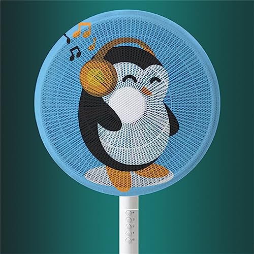 Treer 2 Stück Ventilator-Sicherheitsabdeckung, Runde Standventilator Staubschutz, Anti-Pinch Hand Kordelzug Elektrische Lüfterabdeckung Lüfterschutz Netz Mesh für Kinder (35cm,Pinguin) von Treer