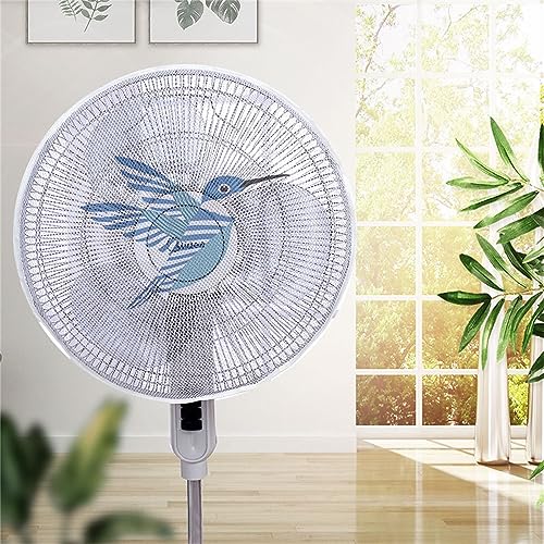 Treer 2 Stück Ventilator-Sicherheitsabdeckung, Runde Standventilator Staubschutz, Anti-Pinch Hand Kordelzug Elektrische Lüfterabdeckung Lüfterschutz Netz Mesh für Kinder (40-50cm,Blauer Kolibri) von Treer