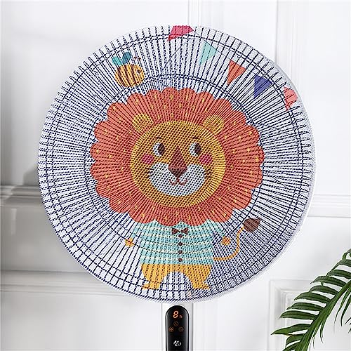 Treer 2 Stück Ventilator-Sicherheitsabdeckung, Runde Standventilator Staubschutz, Anti-Pinch Hand Kordelzug Elektrische Lüfterabdeckung Lüfterschutz Netz Mesh für Kinder (40-50cm,Niedlicher Löwe) von Treer
