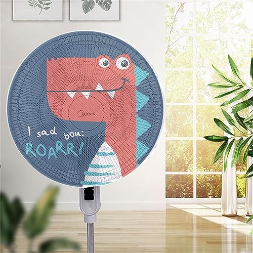 Treer 2 Stück Ventilator-Sicherheitsabdeckung, Runde Standventilator Staubschutz, Anti-Pinch Hand Kordelzug Elektrische Lüfterabdeckung Lüfterschutz Netz Mesh für Kinder (40-50cm,Roter Dinosaurier) von Treer