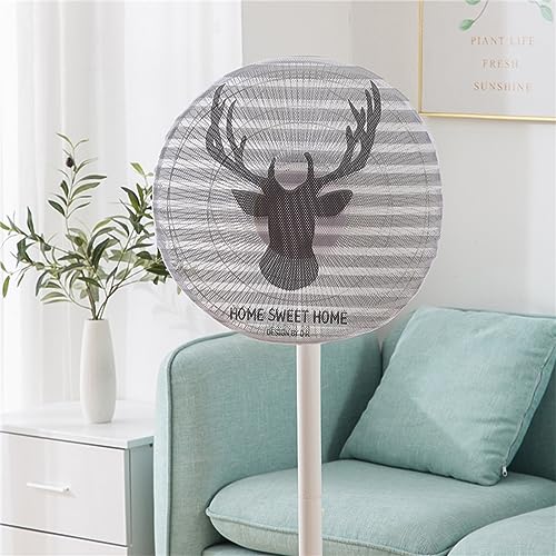 Treer 2 Stück Ventilator-Sicherheitsabdeckung, Runde Standventilator Staubschutz, Anti-Pinch Hand Kordelzug Elektrische Lüfterabdeckung Lüfterschutz Netz Mesh für Kinder (50cm,Grauer Elch) von Treer